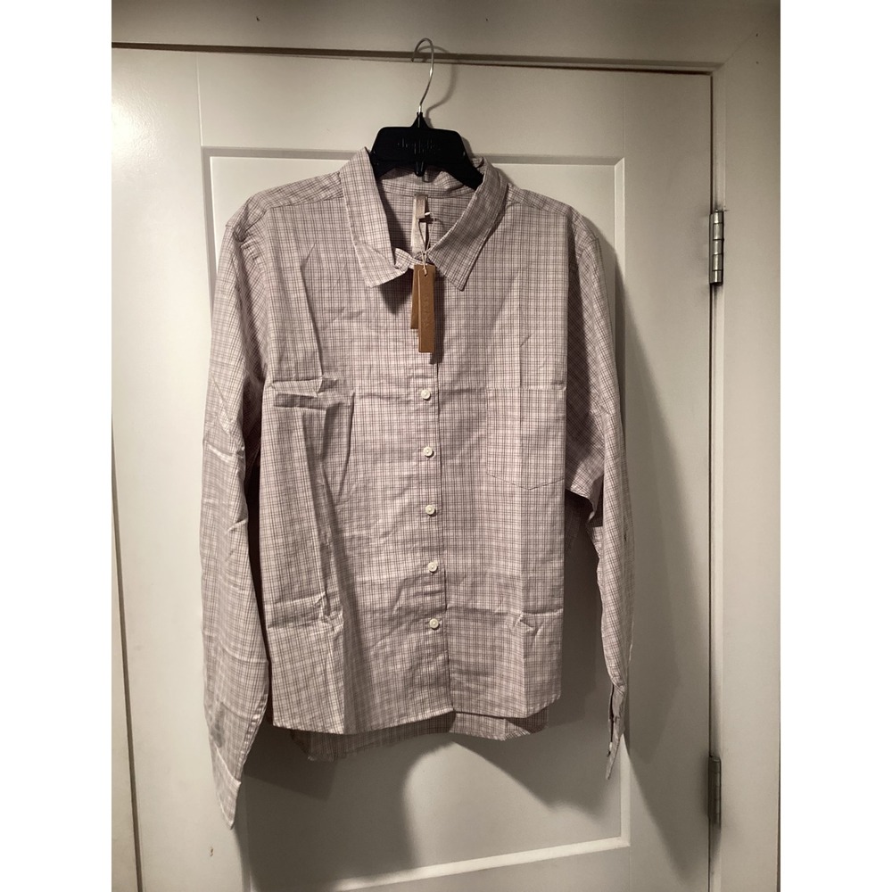 SKIMS Mens Cotton Poplin Sleep Pajama Shirt Silver Check Shirt‎ 3X SST-8731W NWT